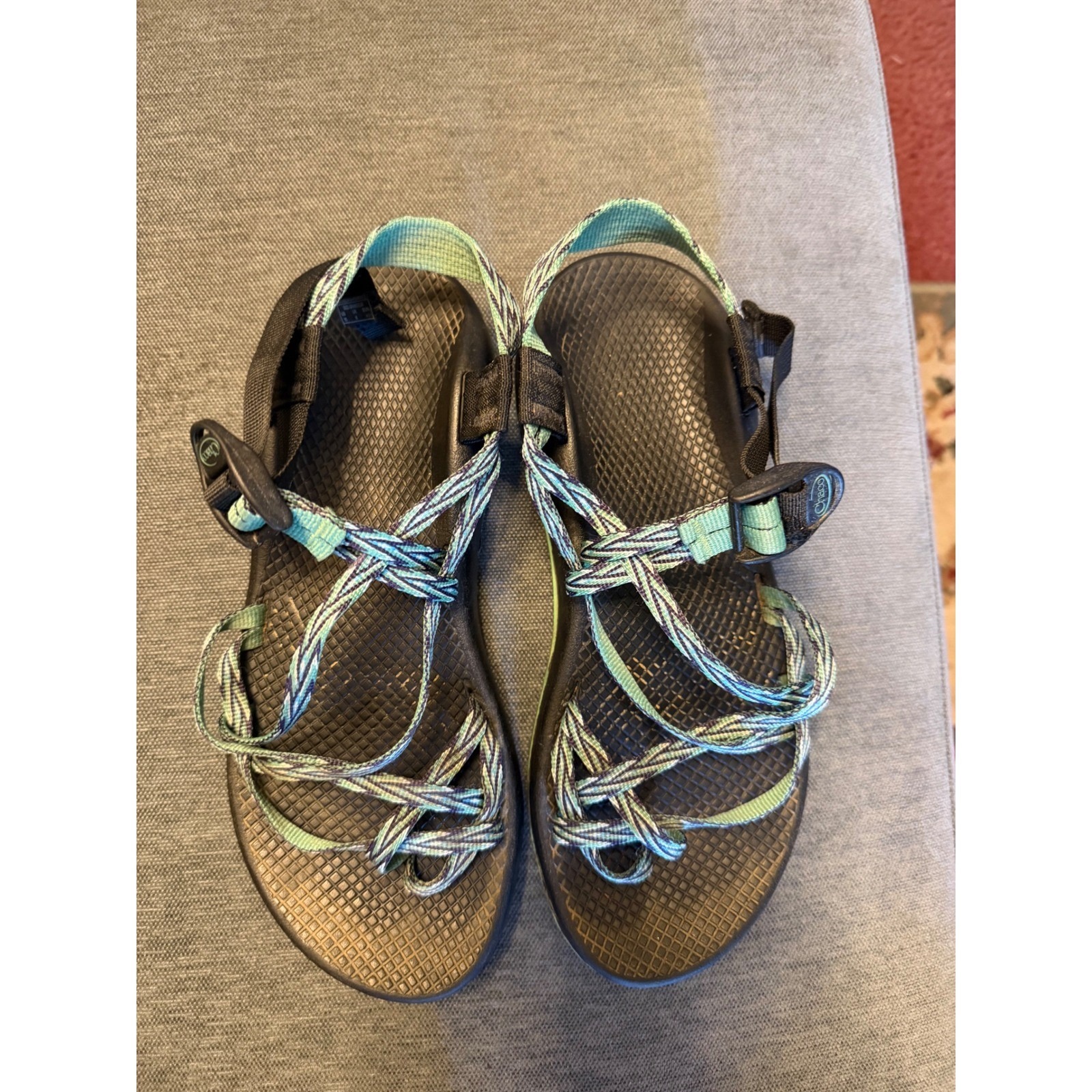 Chaco Z/Cloud 2 Womens 10 Sandals Vibram Sole Blue Green Strappy Toe Loop Hiking